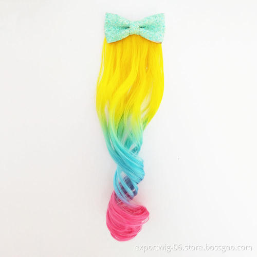 New Design Unicorn Hair Clip With Colorful Wave Synthetic Hair Extensions Wholesale Hair Accessories for Kids